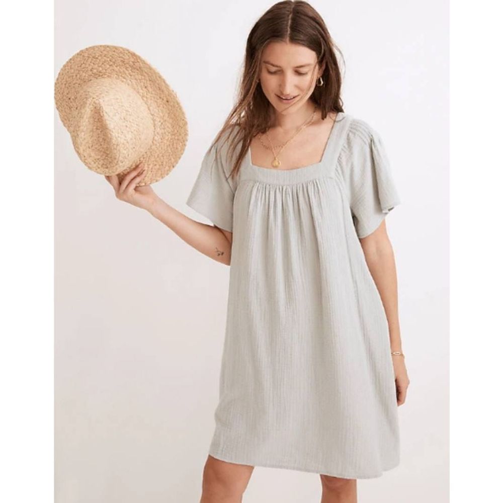 Madewell Light Gray Square-Neck Midi Dress